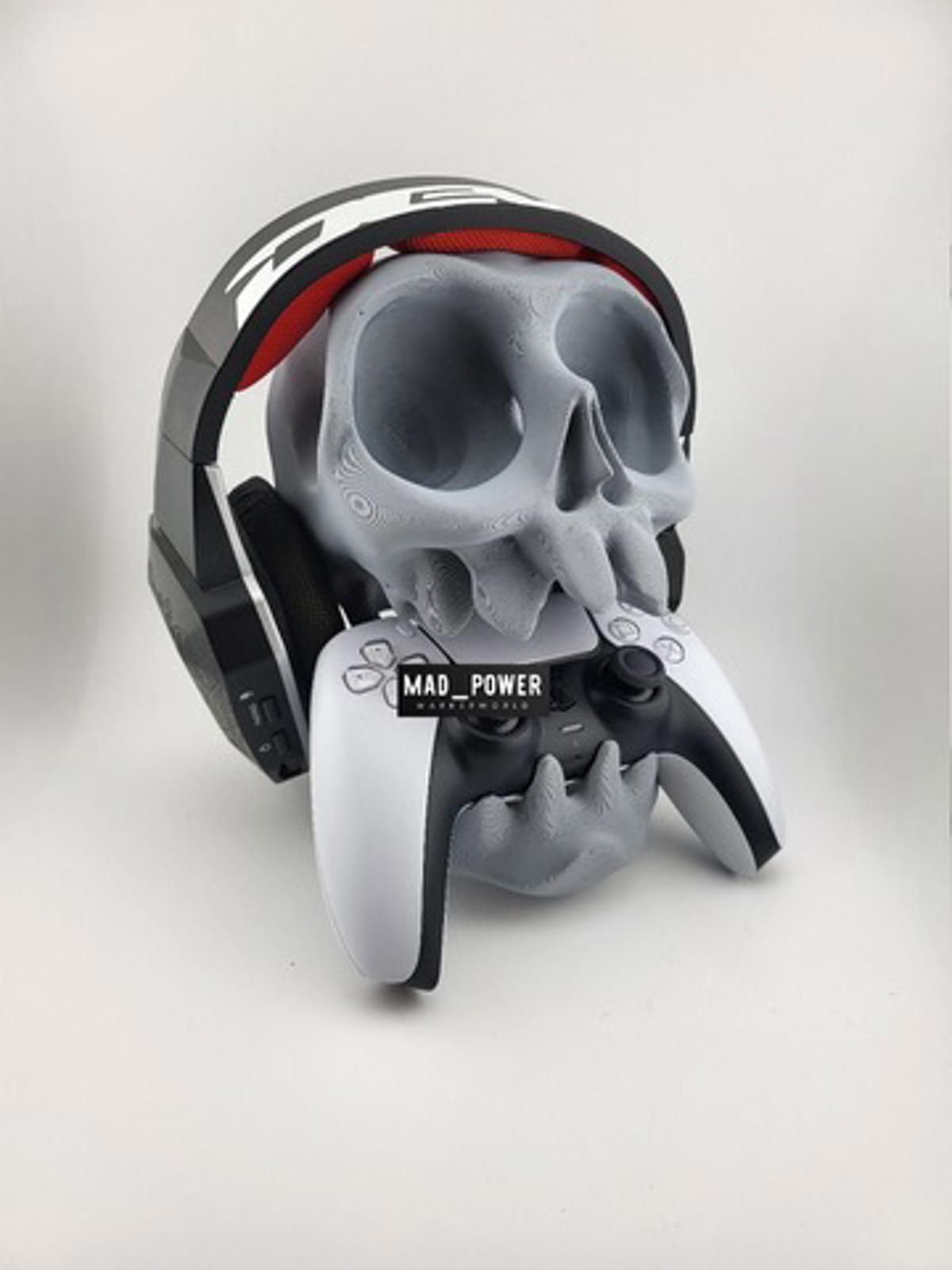Unique 3D Printed Skull Headset & PS5 Controller Stand Holder - Gaming Display