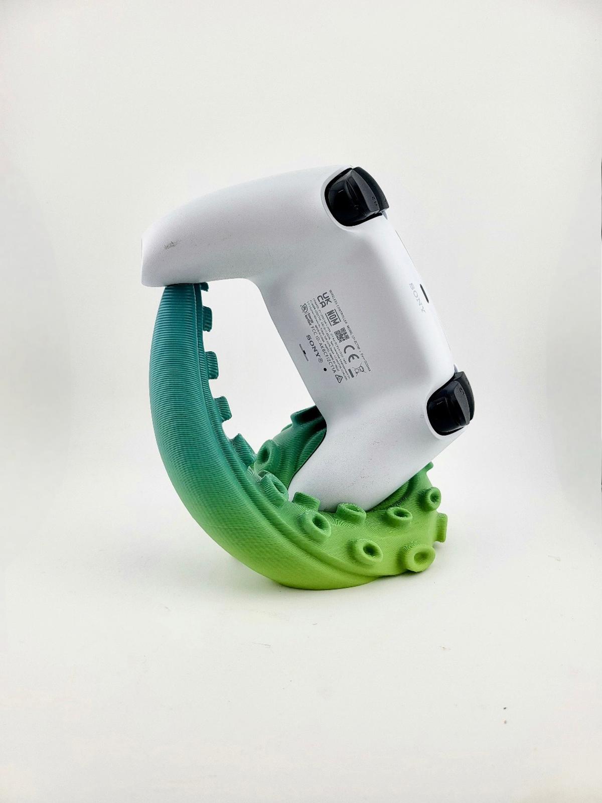 Unique 3D Printed Octopus Tentacle PS5 Controller Stand - White & Green!