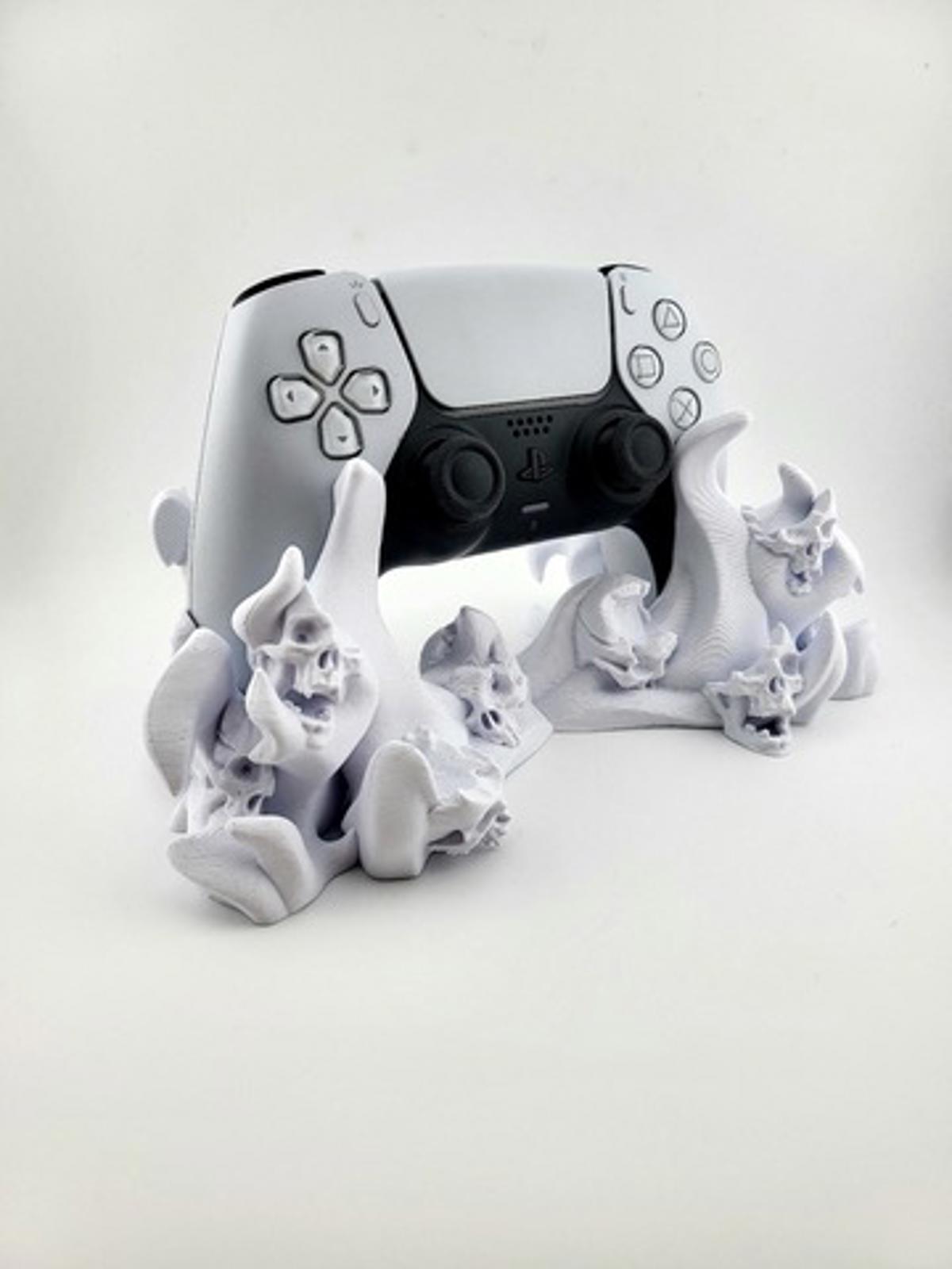 PS5 Controller Stand 3D Printed Flame Skull Gothic Horror Gamer DualSense Holder