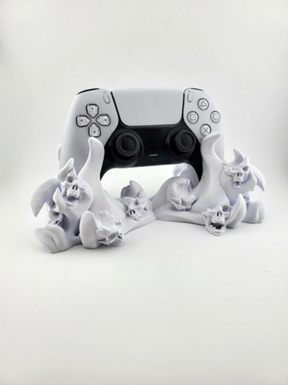 PS5 Controller Stand 3D Printed Flame Skull Gothic Horror Gamer DualSense Holder