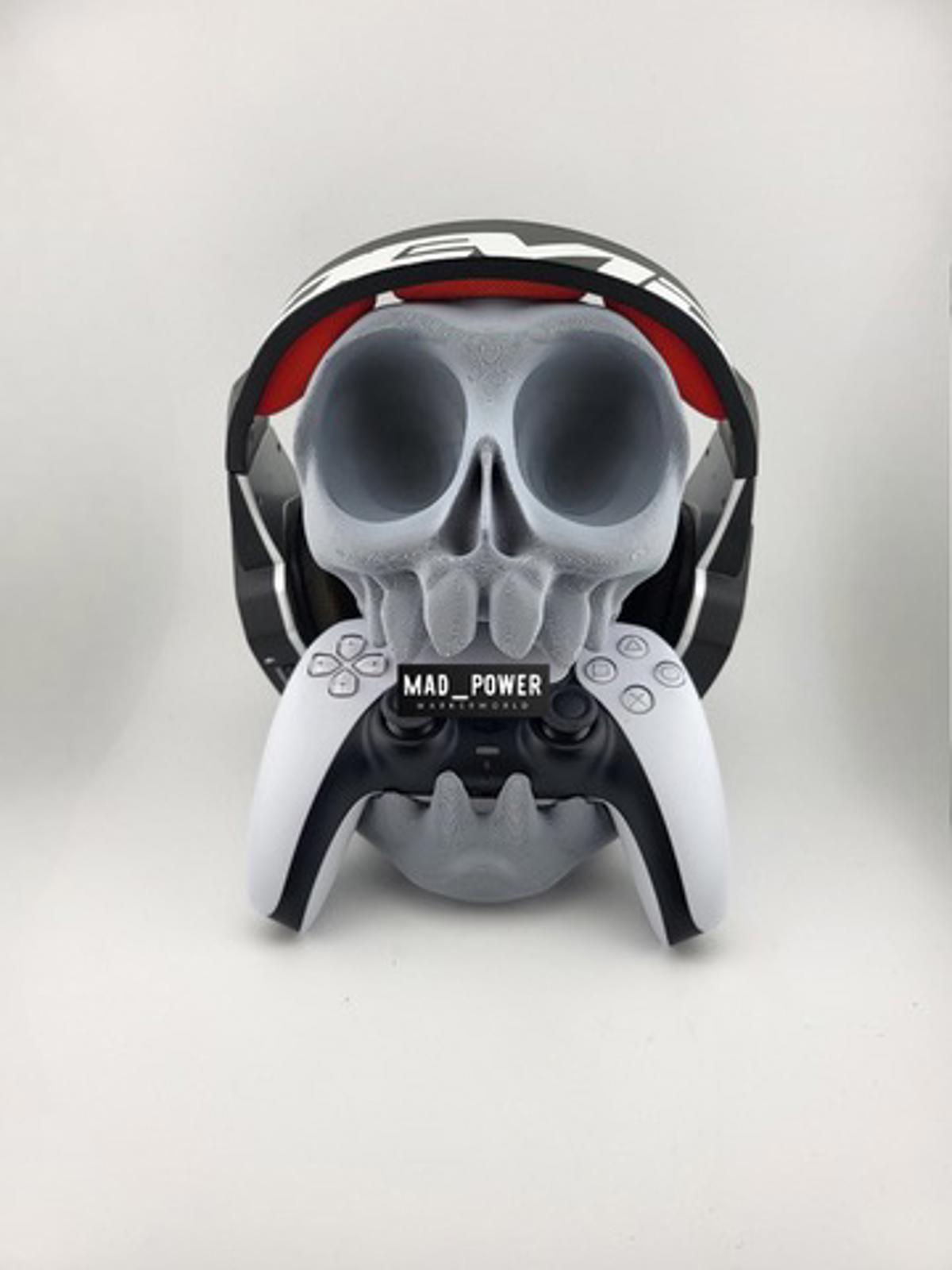 Unique 3D Printed Skull Headset & PS5 Controller Stand Holder - Gaming Display