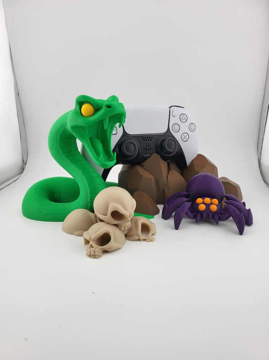 3D Printed PS5 Controller Stand – Snake, Skull, Spider & Rock Themed Display