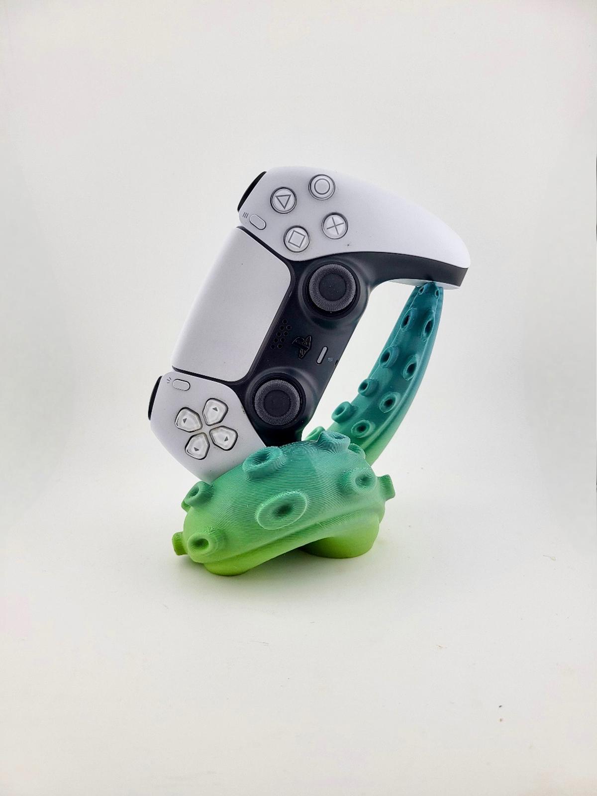 Unique 3D Printed Octopus Tentacle PS5 Controller Stand - White & Green!