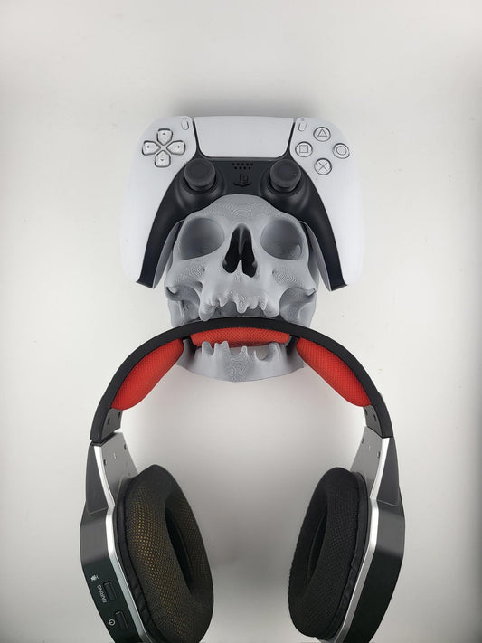 Skull PS5 Controller & Headset Stand - 3D Printed Gaming Mount & Display Holder