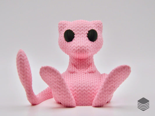 3D Printed Knitted Mew Collectible Figure | Cute Mythical Pokemon Desk Accessory