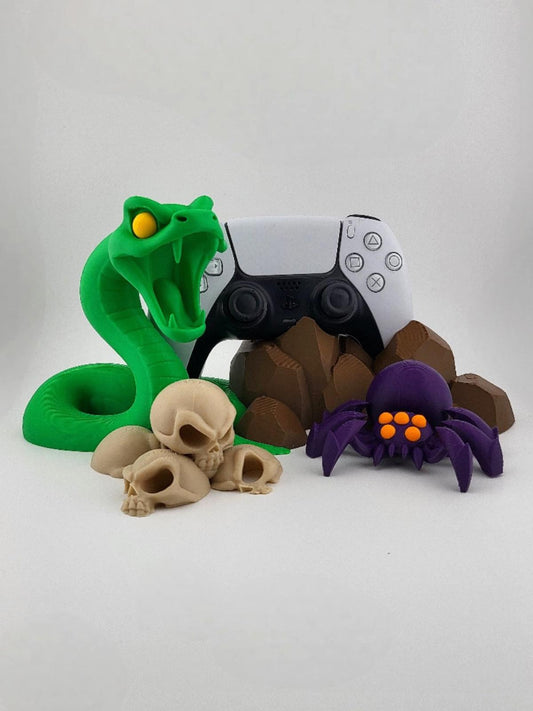 3D Printed PS5 Controller Stand – Snake, Skull, Spider & Rock Themed Display
