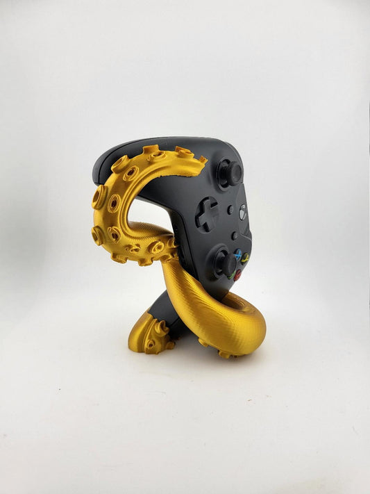 Gold Tentacle Xbox Controller Stand 3D Printed Kraken Horror Gamer Gift Desk Art
