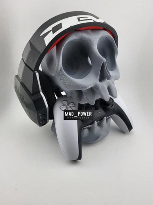 Unique 3D Printed Skull Headset & PS5 Controller Stand Holder - Gaming Display