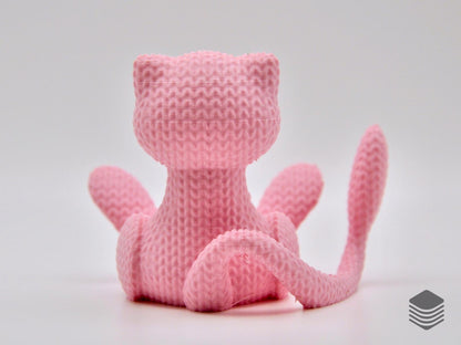 3D Printed Knitted Mew Collectible Figure | Cute Mythical Pokemon Desk Accessory