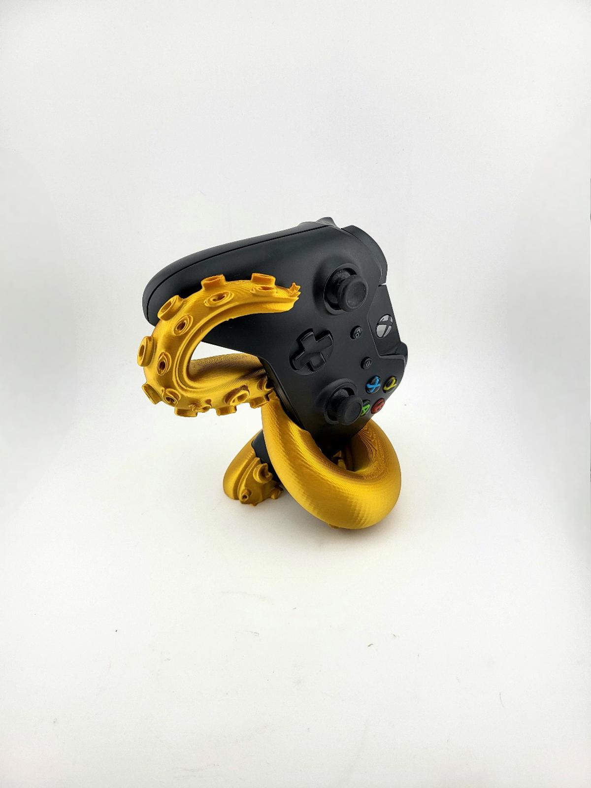 Gold Tentacle Xbox Controller Stand 3D Printed Kraken Horror Gamer Gift Desk Art