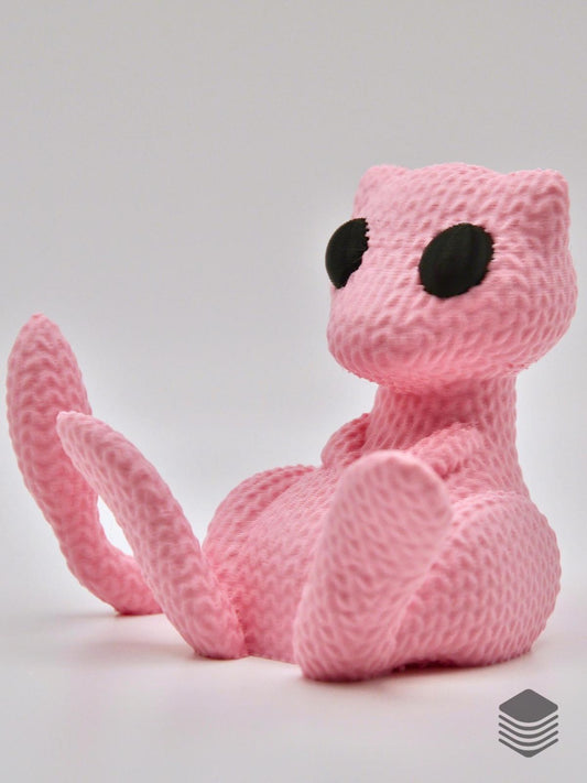 3D Printed Knitted Mew Collectible Figure | Cute Mythical Pokemon Desk Accessory